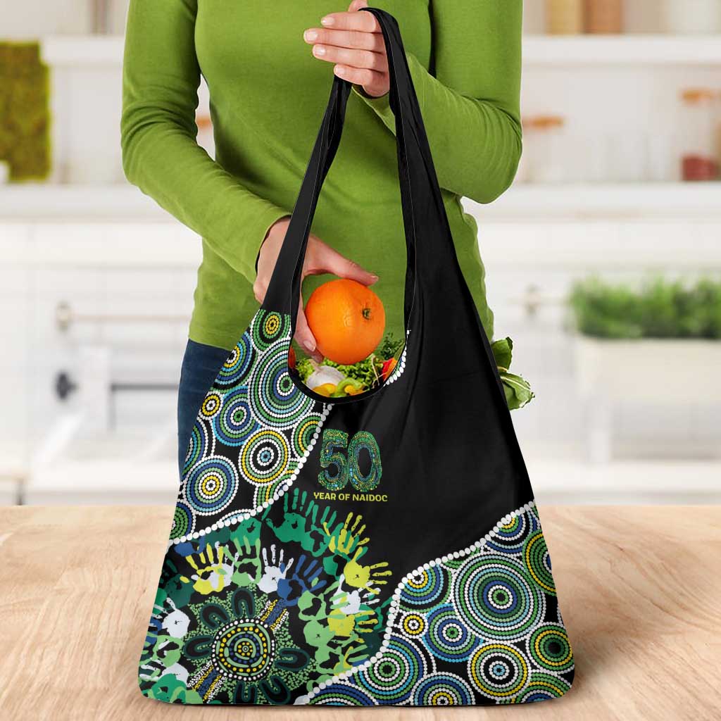 Honouring 50 Year Of NAIDOC Grocery Bag Honouring The Next Generation Green Aboriginal Art