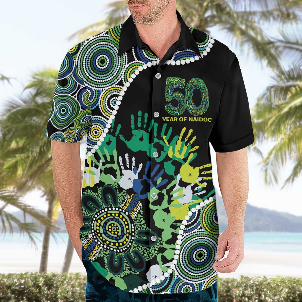 Honouring 50 Year Of NAIDOC Hawaiian Shirt Honouring The Next Generation Green Aboriginal Art