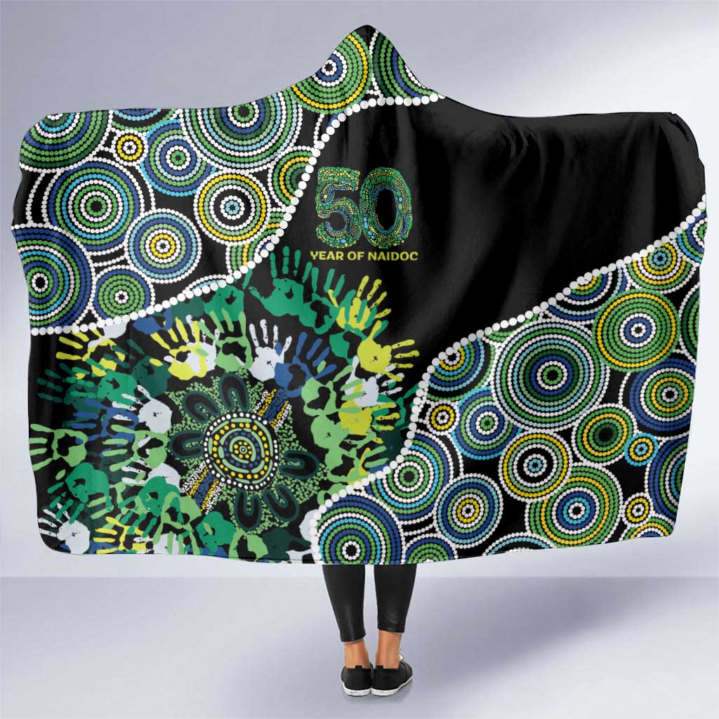 Honouring 50 Year Of NAIDOC Hooded Blanket Honouring The Next Generation Green Aboriginal Art