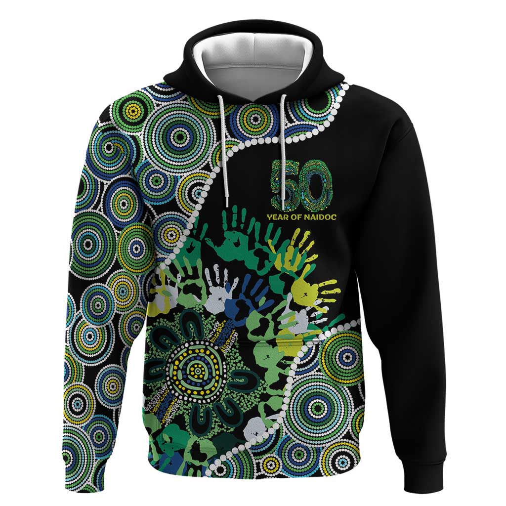 Honouring 50 Year Of NAIDOC Hoodie Honouring The Next Generation Green Aboriginal Art