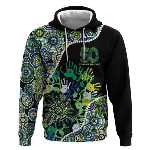 Honouring 50 Year Of NAIDOC Hoodie Honouring The Next Generation Green Aboriginal Art