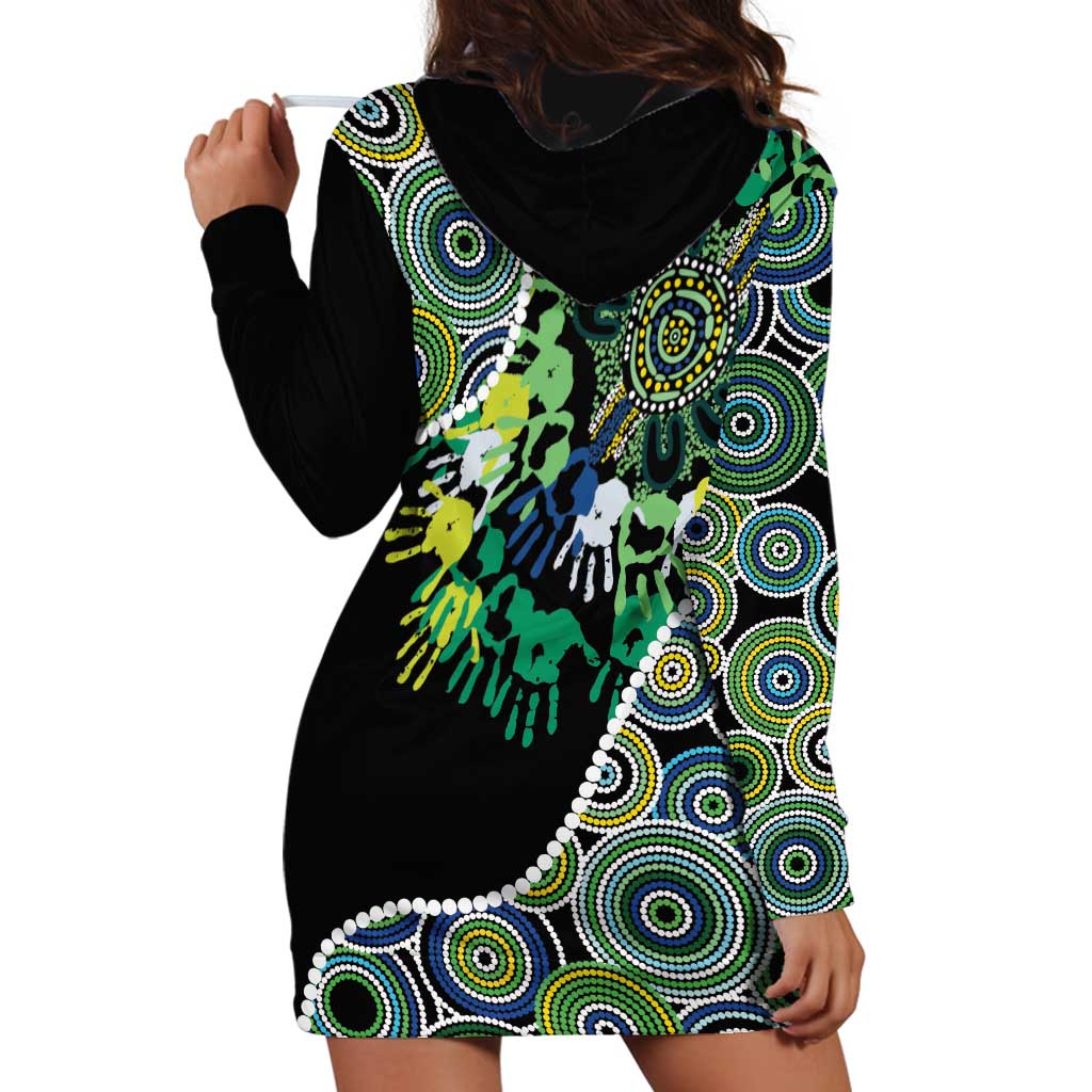 Honouring 50 Year Of NAIDOC Hoodie Dress Honouring The Next Generation Green Aboriginal Art