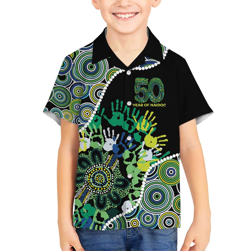 Honouring 50 Year Of NAIDOC Kid Hawaiian Shirt Honouring The Next Generation Green Aboriginal Art