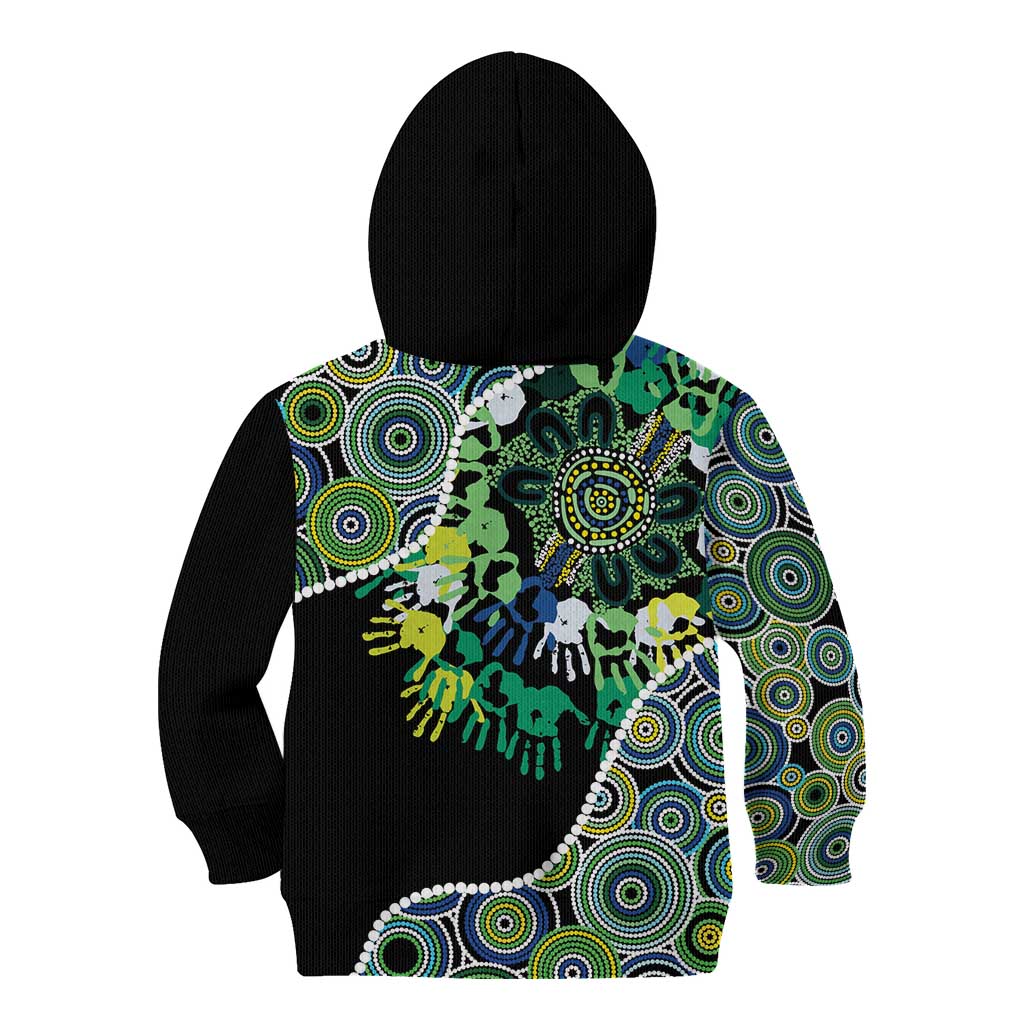 Honouring 50 Year Of NAIDOC Kid Hoodie Honouring The Next Generation Green Aboriginal Art