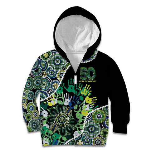 Honouring 50 Year Of NAIDOC Kid Hoodie Honouring The Next Generation Green Aboriginal Art