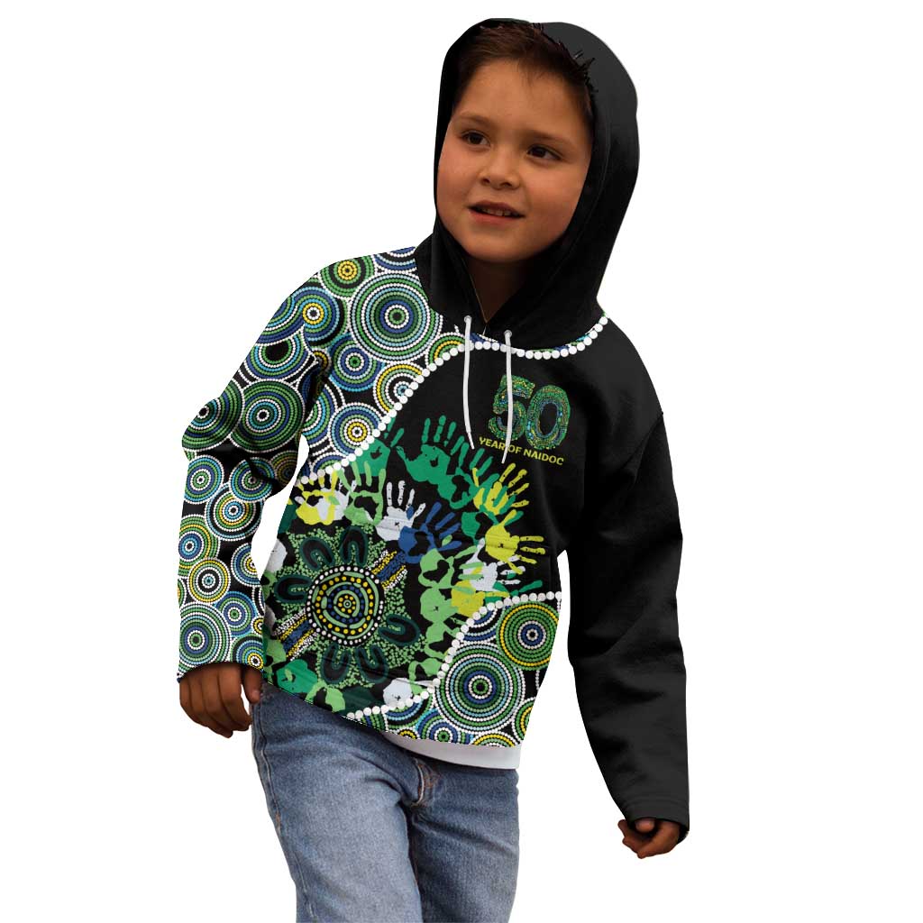 Honouring 50 Year Of NAIDOC Kid Hoodie Honouring The Next Generation Green Aboriginal Art