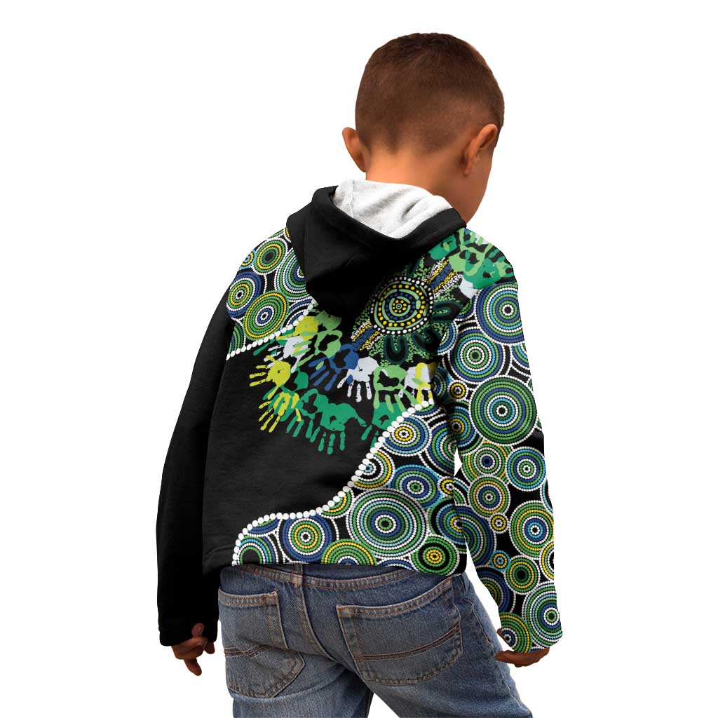 Honouring 50 Year Of NAIDOC Kid Hoodie Honouring The Next Generation Green Aboriginal Art