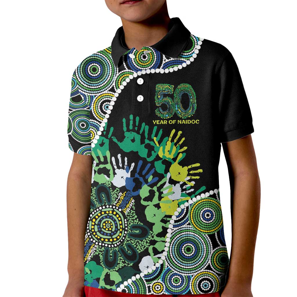 Honouring 50 Year Of NAIDOC Kid Polo Shirt Honouring The Next Generation Green Aboriginal Art
