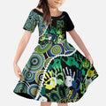 Honouring 50 Year Of NAIDOC Kid Short Sleeve Dress Honouring The Next Generation Green Aboriginal Art