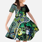 Honouring 50 Year Of NAIDOC Kid Short Sleeve Dress Honouring The Next Generation Green Aboriginal Art