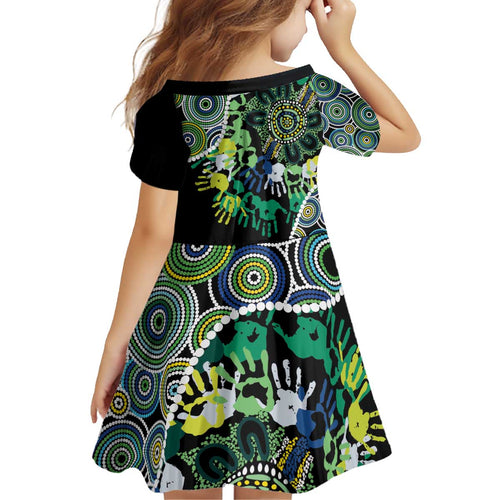 Honouring 50 Year Of NAIDOC Kid Short Sleeve Dress Honouring The Next Generation Green Aboriginal Art