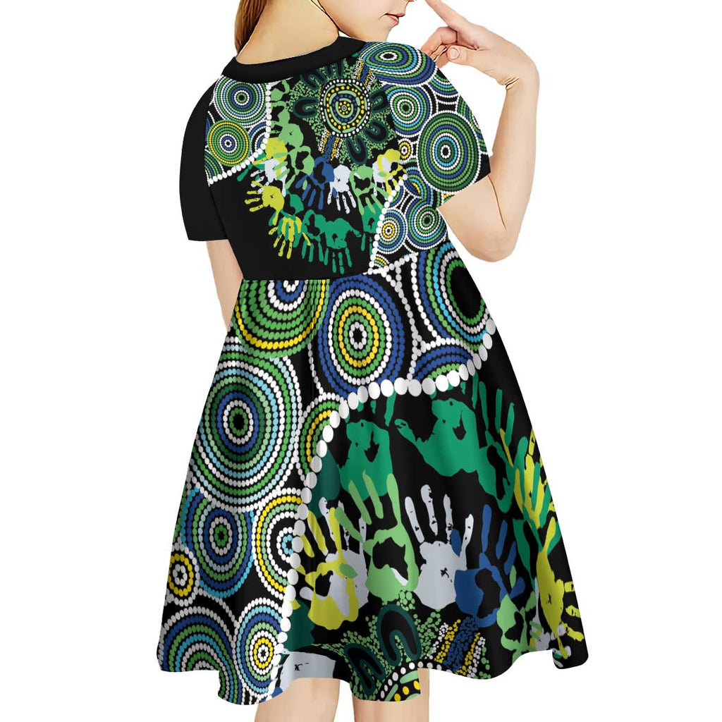 Honouring 50 Year Of NAIDOC Kid Short Sleeve Dress Honouring The Next Generation Green Aboriginal Art