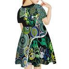 Honouring 50 Year Of NAIDOC Kid Short Sleeve Dress Honouring The Next Generation Green Aboriginal Art