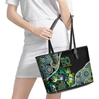 Honouring 50 Year Of NAIDOC Leather Tote Bag Honouring The Next Generation Green Aboriginal Art