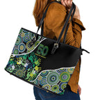 Honouring 50 Year Of NAIDOC Leather Tote Bag Honouring The Next Generation Green Aboriginal Art