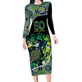 Honouring 50 Year Of NAIDOC Long Sleeve Bodycon Dress Honouring The Next Generation Green Aboriginal Art