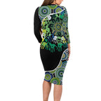 Honouring 50 Year Of NAIDOC Long Sleeve Bodycon Dress Honouring The Next Generation Green Aboriginal Art