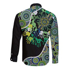 Honouring 50 Year Of NAIDOC Long Sleeve Button Shirt Honouring The Next Generation Green Aboriginal Art
