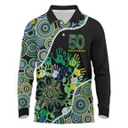 Honouring 50 Year Of NAIDOC Long Sleeve Polo Shirt Honouring The Next Generation Green Aboriginal Art
