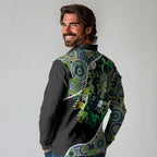 Honouring 50 Year Of NAIDOC Long Sleeve Polo Shirt Honouring The Next Generation Green Aboriginal Art