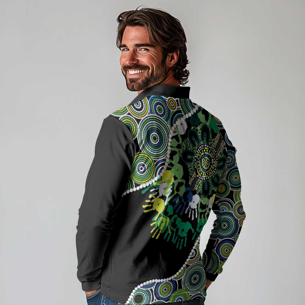 Honouring 50 Year Of NAIDOC Long Sleeve Polo Shirt Honouring The Next Generation Green Aboriginal Art