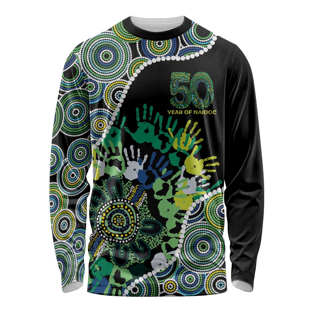 Honouring 50 Year Of NAIDOC Long Sleeve Shirt Honouring The Next Generation Green Aboriginal Art