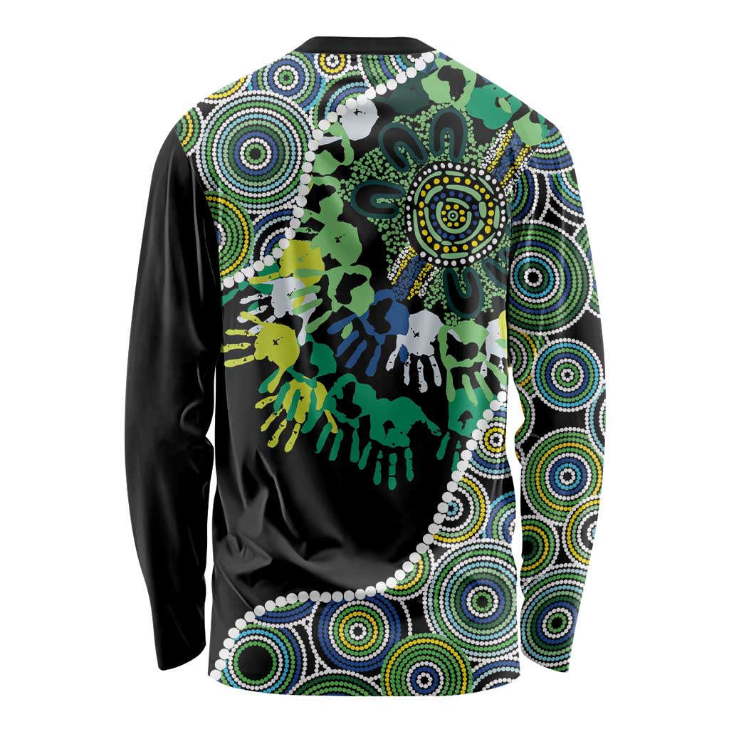 Honouring 50 Year Of NAIDOC Long Sleeve Shirt Honouring The Next Generation Green Aboriginal Art