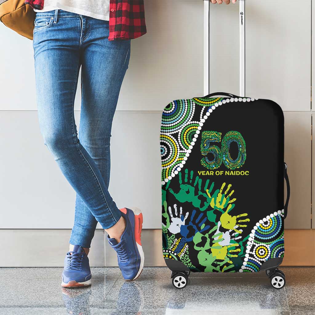 Honouring 50 Year Of NAIDOC Luggage Cover Honouring The Next Generation Green Aboriginal Art