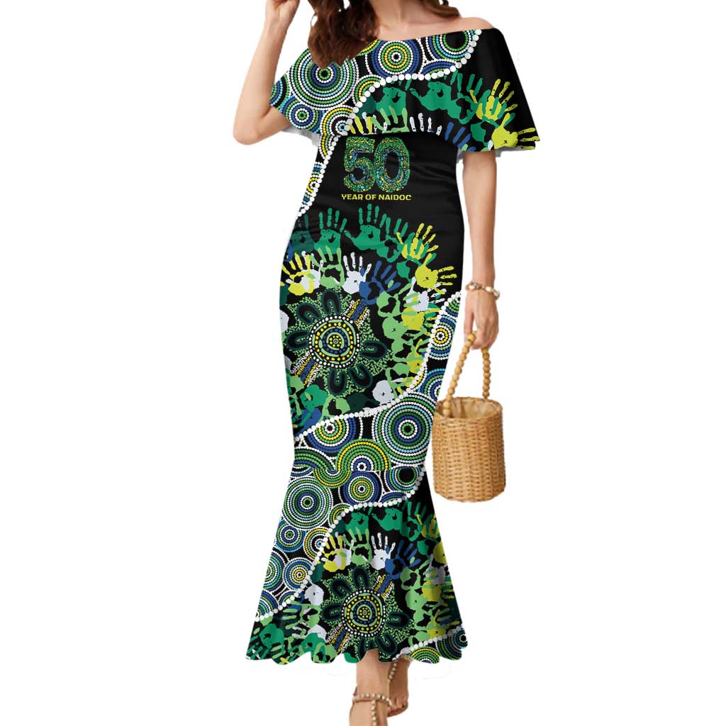 Honouring 50 Year Of NAIDOC Mermaid Dress Honouring The Next Generation Green Aboriginal Art