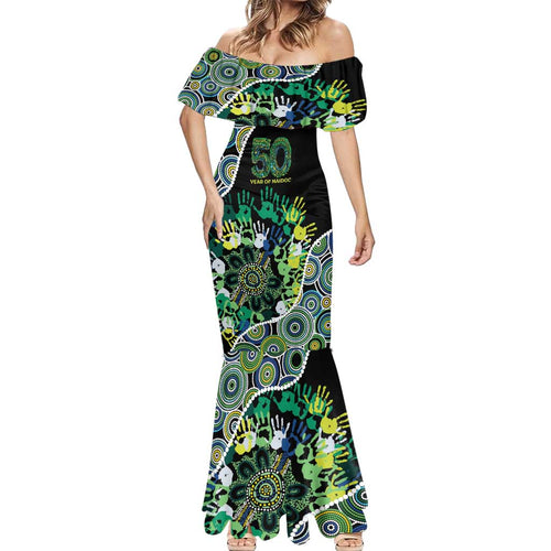 Honouring 50 Year Of NAIDOC Mermaid Dress Honouring The Next Generation Green Aboriginal Art