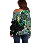 Honouring 50 Year Of NAIDOC Off Shoulder Sweater Honouring The Next Generation Green Aboriginal Art