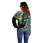 Honouring 50 Year Of NAIDOC Off Shoulder Sweater Honouring The Next Generation Green Aboriginal Art