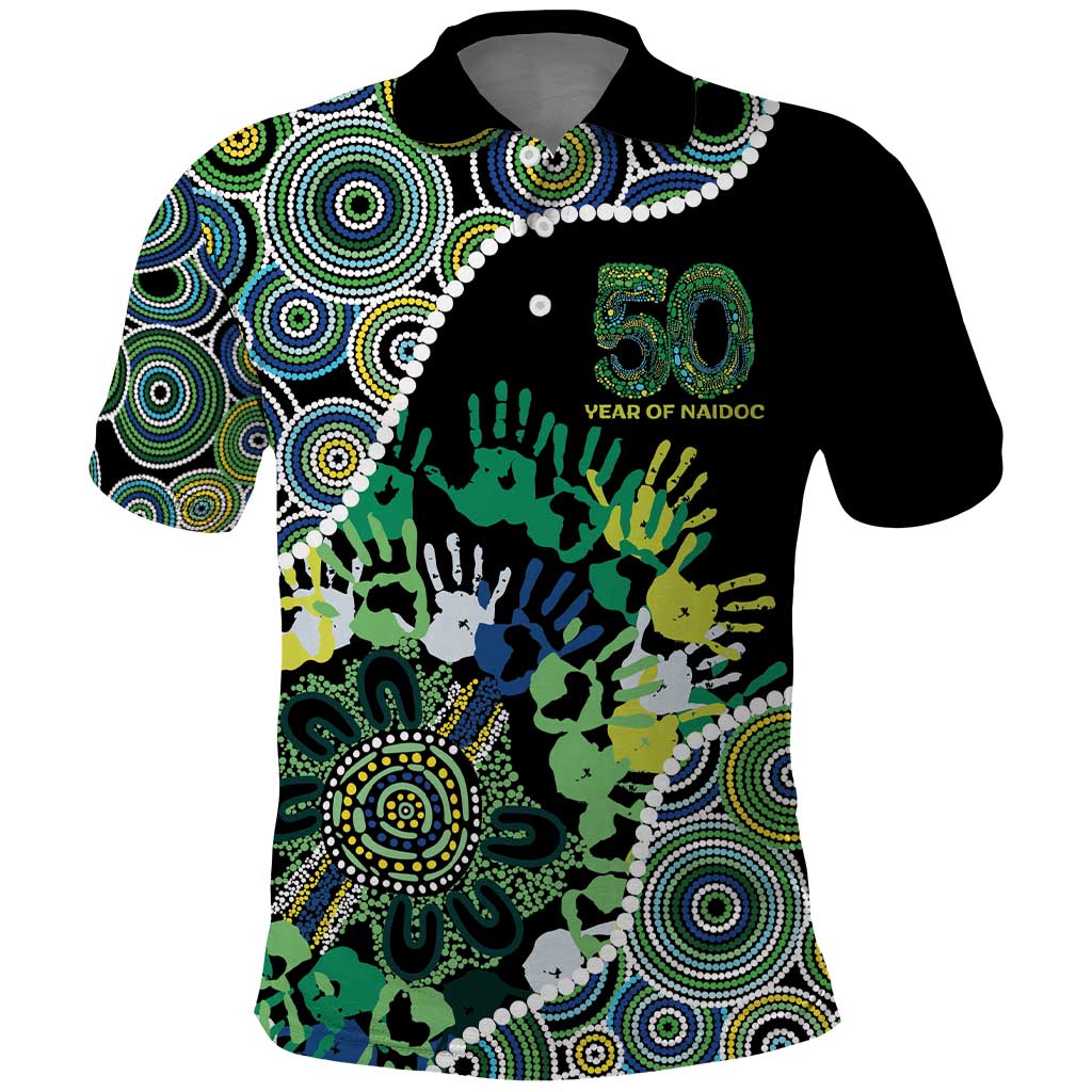 Honouring 50 Year Of NAIDOC Polo Shirt Honouring The Next Generation Green Aboriginal Art