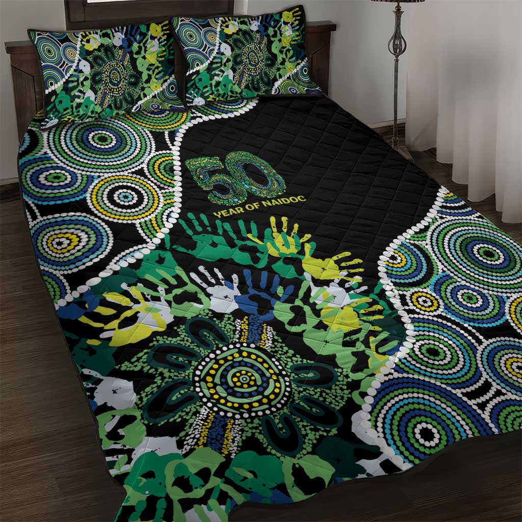 Honouring 50 Year Of NAIDOC Quilt Bed Set Honouring The Next Generation Green Aboriginal Art