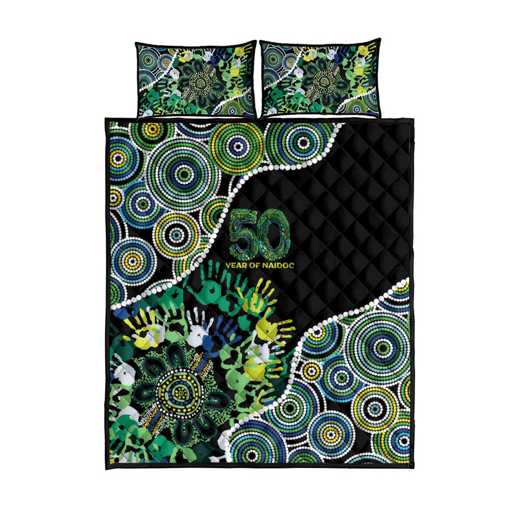Honouring 50 Year Of NAIDOC Quilt Bed Set Honouring The Next Generation Green Aboriginal Art