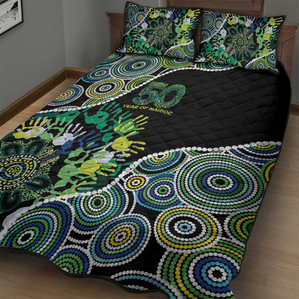 Honouring 50 Year Of NAIDOC Quilt Bed Set Honouring The Next Generation Green Aboriginal Art