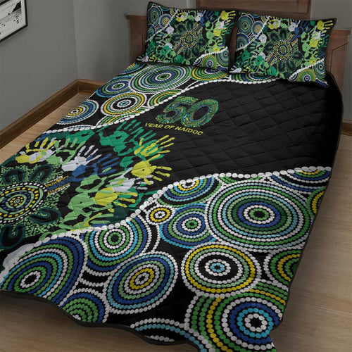Honouring 50 Year Of NAIDOC Quilt Bed Set Honouring The Next Generation Green Aboriginal Art