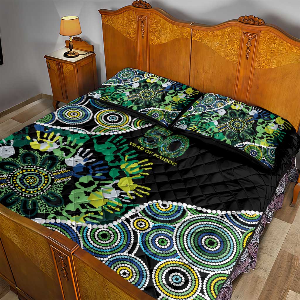 Honouring 50 Year Of NAIDOC Quilt Bed Set Honouring The Next Generation Green Aboriginal Art
