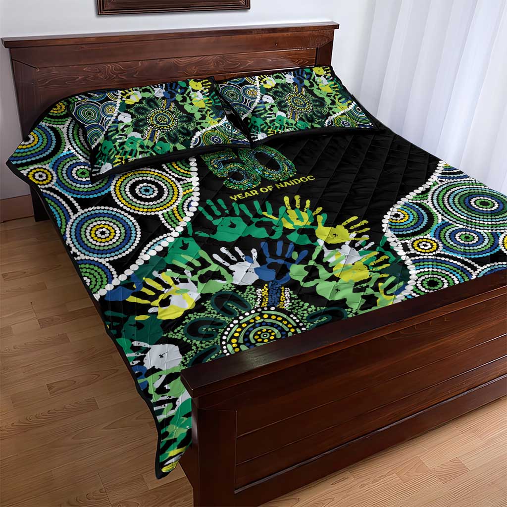 Honouring 50 Year Of NAIDOC Quilt Bed Set Honouring The Next Generation Green Aboriginal Art