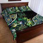 Honouring 50 Year Of NAIDOC Quilt Bed Set Honouring The Next Generation Green Aboriginal Art