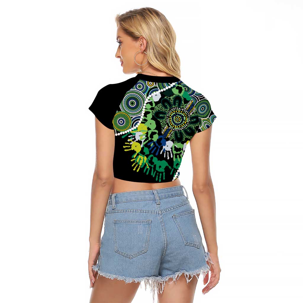 Honouring 50 Year Of NAIDOC Raglan Cropped T Shirt Honouring The Next Generation Green Aboriginal Art