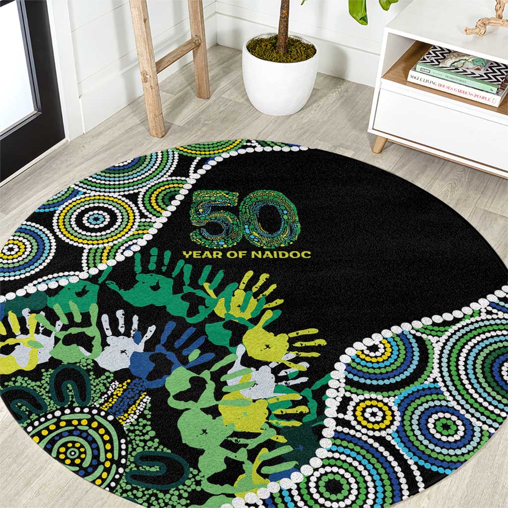 Honouring 50 Year Of NAIDOC Round Carpet Honouring The Next Generation Green Aboriginal Art