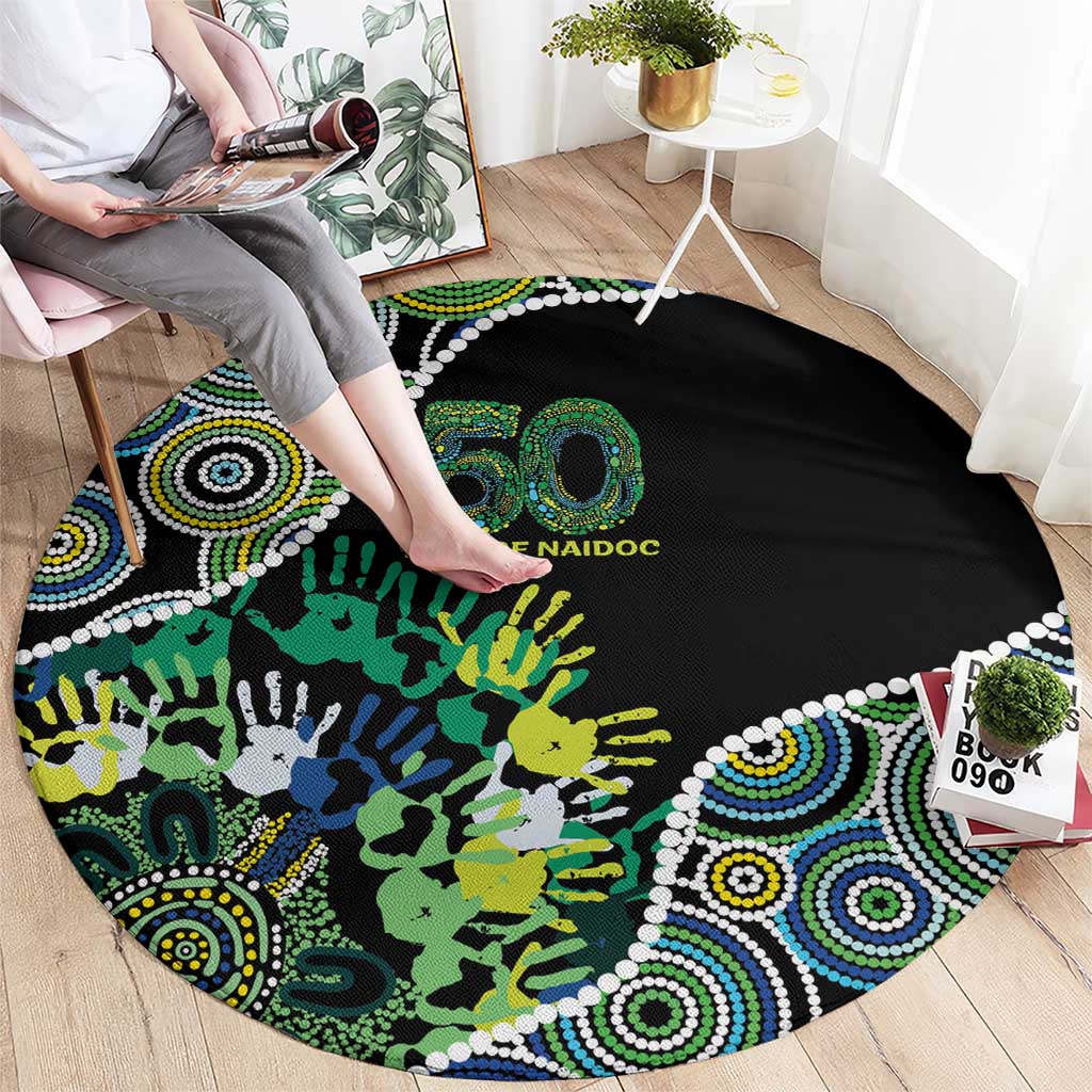 Honouring 50 Year Of NAIDOC Round Carpet Honouring The Next Generation Green Aboriginal Art