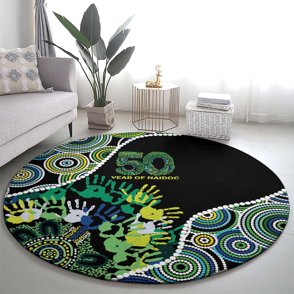Honouring 50 Year Of NAIDOC Round Carpet Honouring The Next Generation Green Aboriginal Art