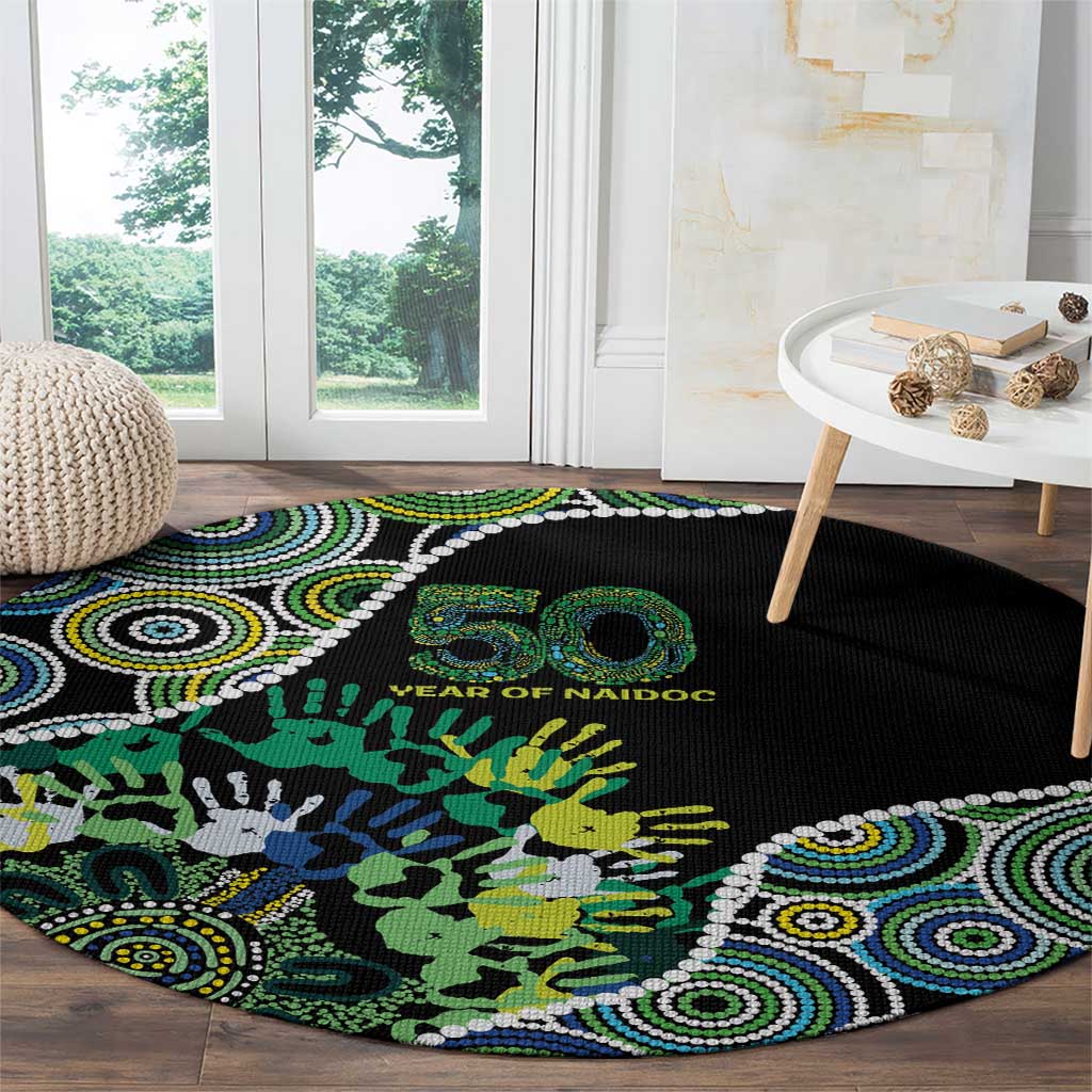 Honouring 50 Year Of NAIDOC Round Carpet Honouring The Next Generation Green Aboriginal Art