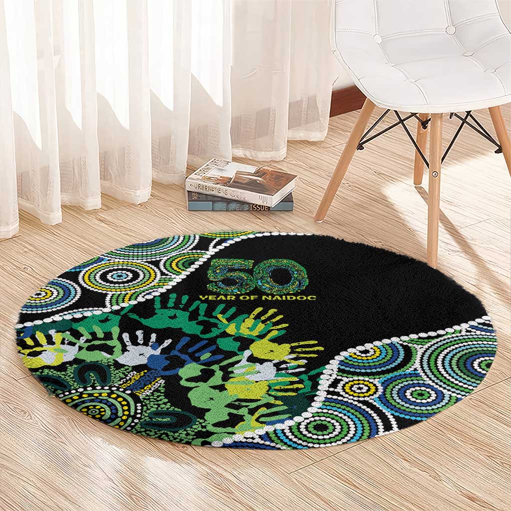Honouring 50 Year Of NAIDOC Round Carpet Honouring The Next Generation Green Aboriginal Art