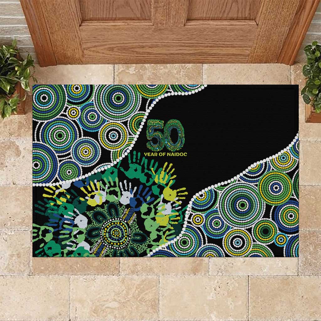 Honouring 50 Year Of NAIDOC Rubber Doormat Honouring The Next Generation Green Aboriginal Art