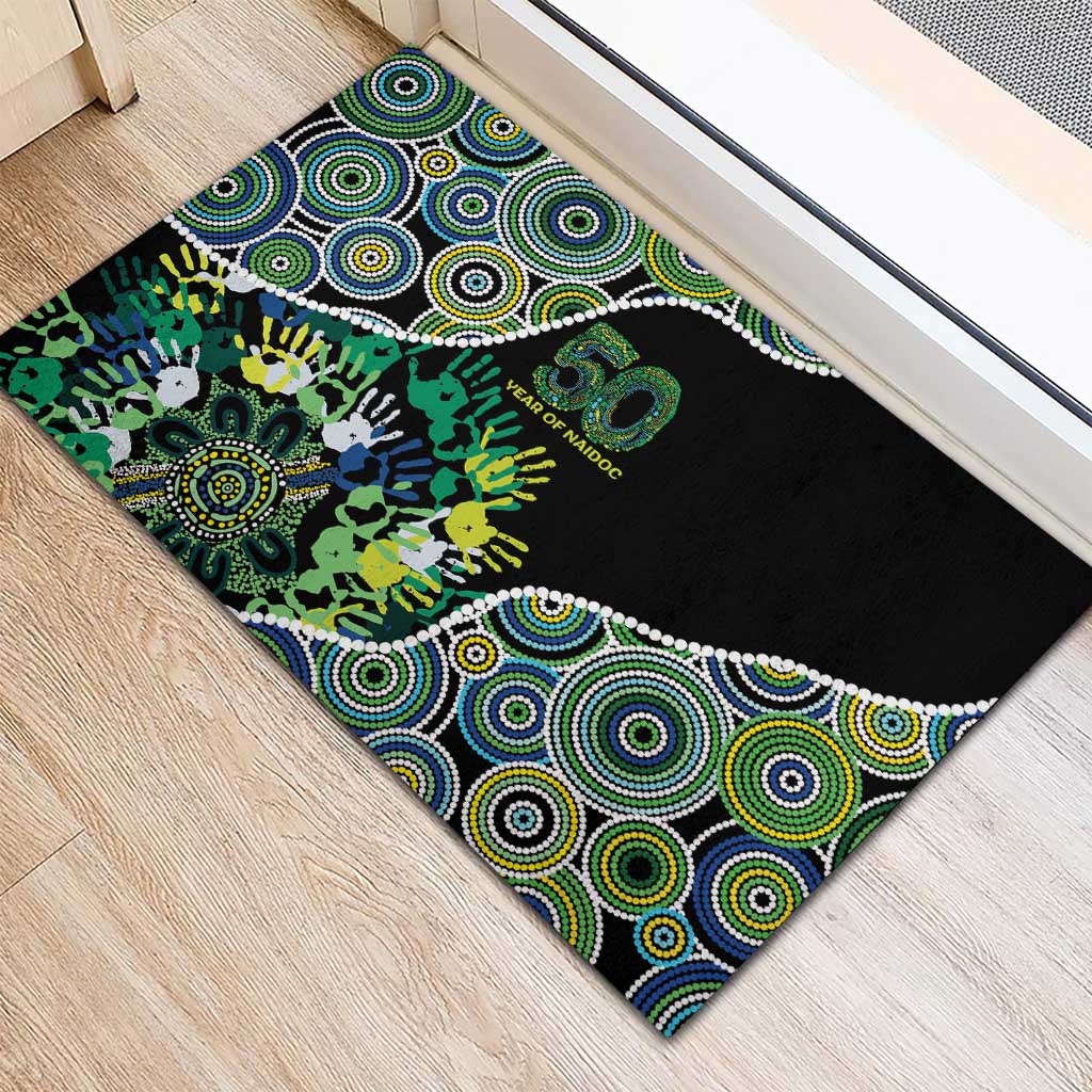 Honouring 50 Year Of NAIDOC Rubber Doormat Honouring The Next Generation Green Aboriginal Art