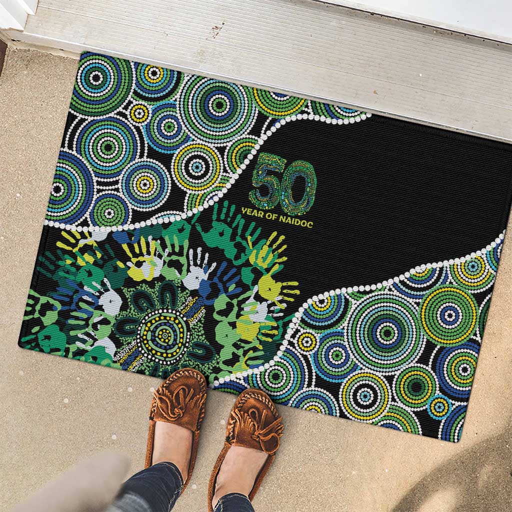 Honouring 50 Year Of NAIDOC Rubber Doormat Honouring The Next Generation Green Aboriginal Art