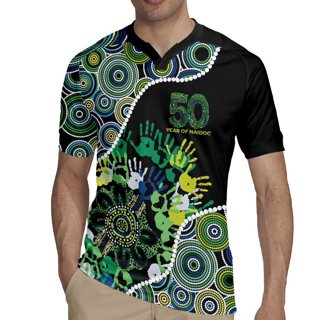 Honouring 50 Year Of NAIDOC Rugby Jersey Honouring The Next Generation Green Aboriginal Art